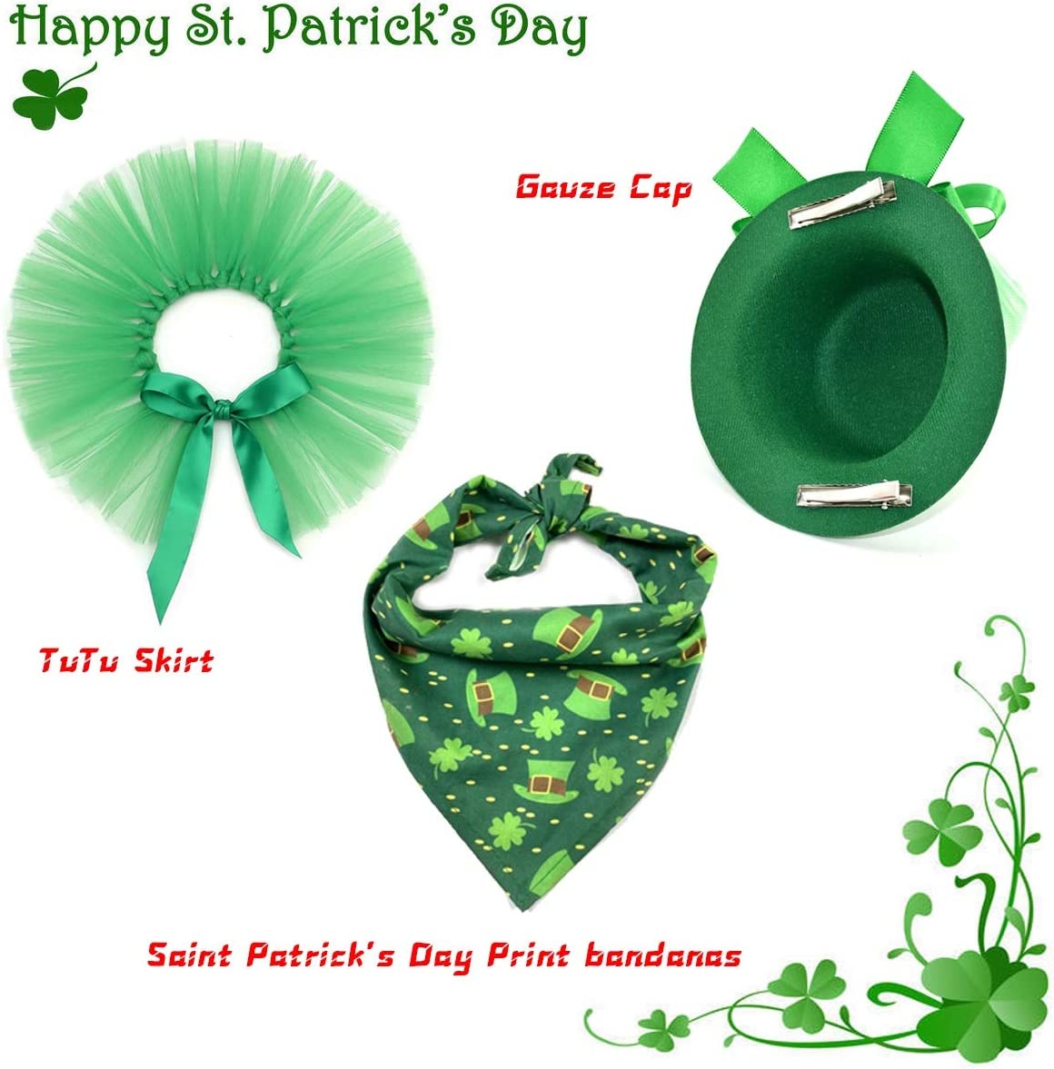 Vehomy Pet Dog Saint Patrick's Day Costume - Green Dog Top Hat Dog Saint Patrick's Day Shamrock Bandana 2
