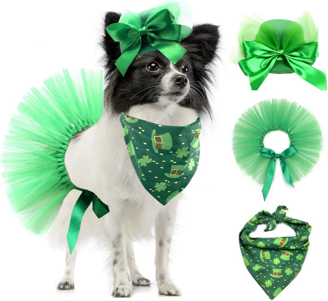 Vehomy Pet Dog Saint Patrick's Day Costume - Green Dog Top Hat Dog Saint Patrick's Day Shamrock Bandana