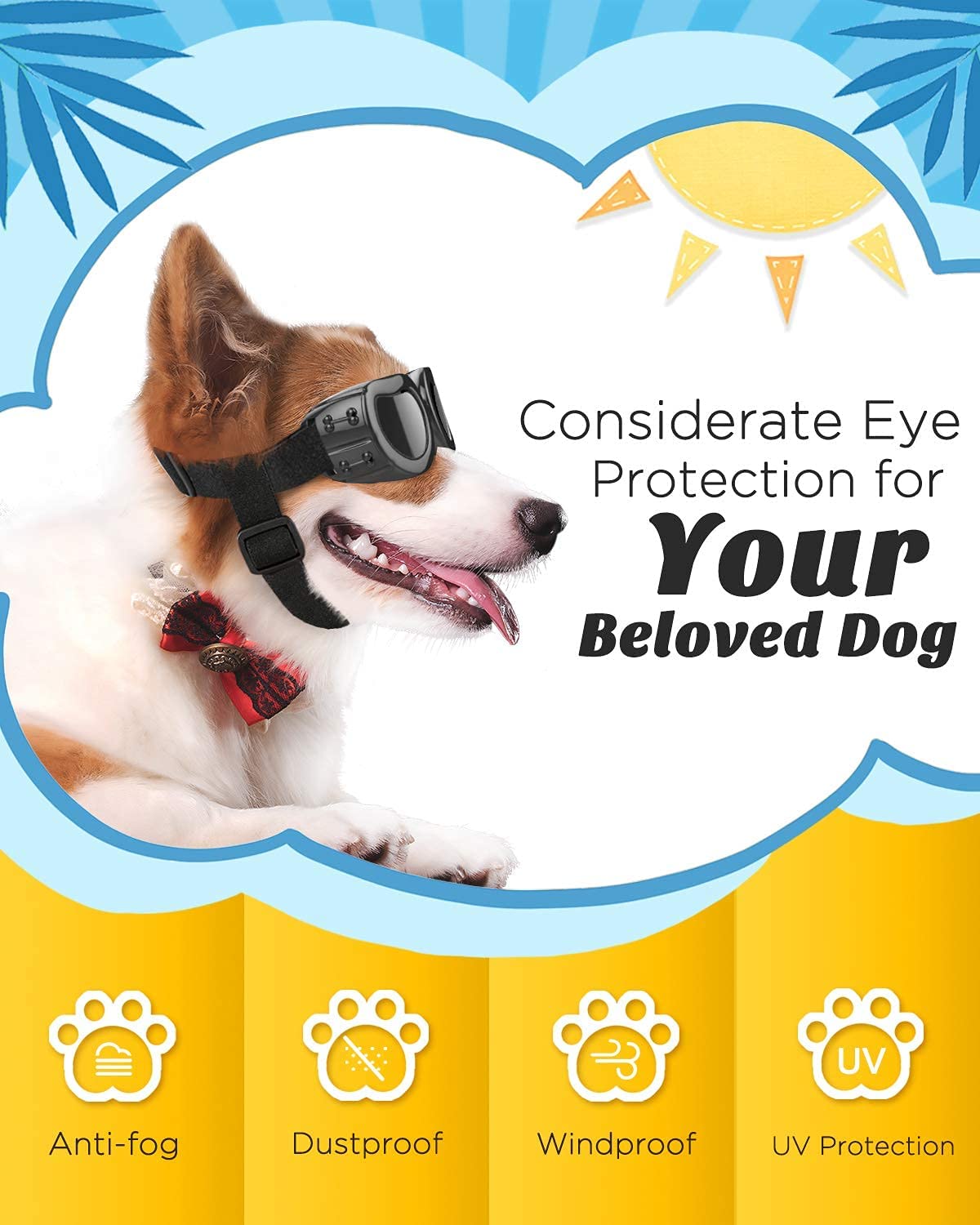 Lewondr Dog Sunglasses Small Breed Dogs Goggles UV Protection,Goggles for Small Dogs 5