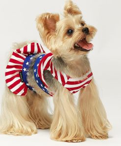 Fitwarm 4th of July Dog Dress for Small Dogs Girl, 2 Piece Patriotic Dog Clothes with Crop Top and Skirt, Summer Pet Cat Outfit, Red White and Blue, XS 2
