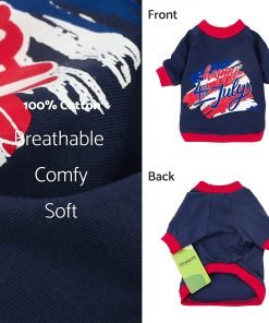 Fitwarm Happy 4th of July Dog Outfit, Holiday Dog Clothes for Small Dogs Boy, Fourth of July Pet Shirt, Patriotic Cat Costume, 100% Breathable Cotton 4