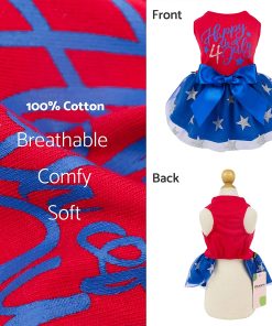 Fitwarm Happy 4th of July Dog Tulle Dress, Patriotic Dog Clothes for Small Dogs Girl, Cat Apparel, Red, Royal Blue, XXSmall 5