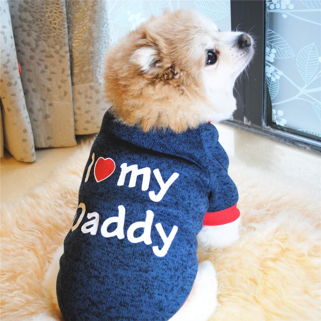 PIXRIY Warm Dog Sweater, Fleece Puppy Clothes Doggie Shirt Winter Outfits Sweatshirt for Small Pets Dogs Cats Chihuahua Teddy Pup Yorkshire (XS, Daddy Navy Blue) 3