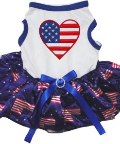 Petitebella USA Heart Puppy Dog Dress (White-US Flags, X-Small)