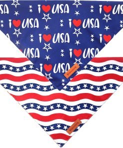 Realeaf 4th of July Dog Bandanas 2 Pack, Triangle Reversible American Flag Pet Patriotic Scarf for Boy and Girl, Premium Durable Fabric, USA Bandana 3
