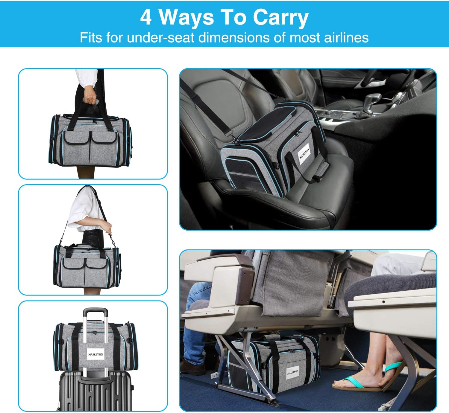 Maskeyon Airline Approved Pet Carrier, Large Soft Sided Pet Travel TSA Carrier 4 Sides 6