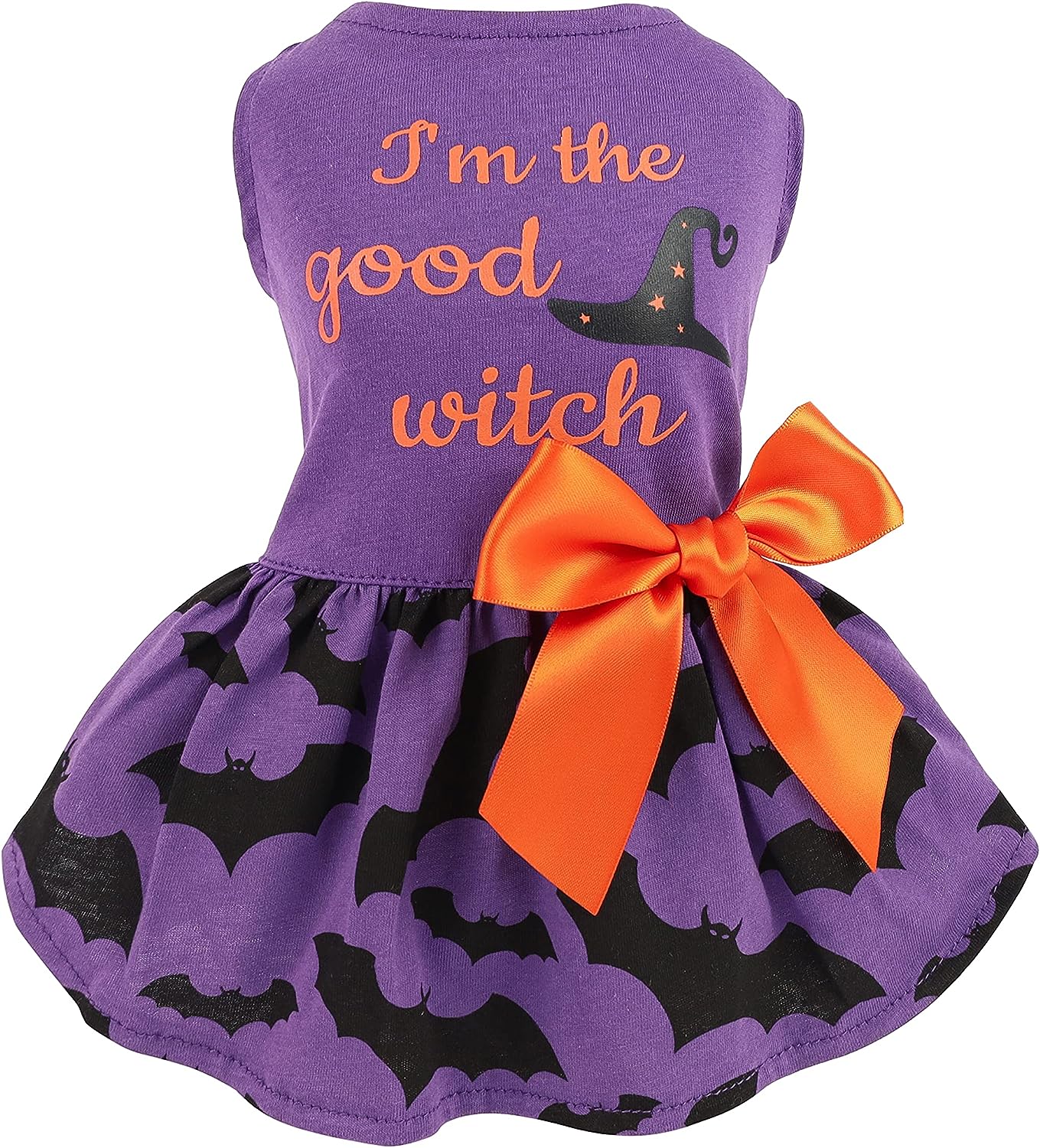 Fitwarm 100% Cotton I'm The Good Witch Halloween Dog Costume Puppy Dress Doggie Party One Piece with Bowknot Pumkin Bat Pet Vest Shirt Holiday Cat Outfits