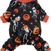Fitwarm Halloween Skeleton Dog Costume Lightweight Velvet Pajamas Pet Clothes Doggie PJS Puppy Onesie Doggy Outfits Cat Jumpsuits Black XS