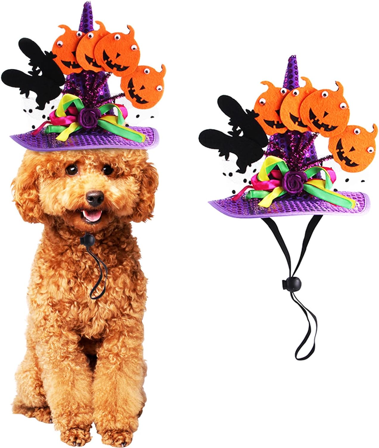 Halloween Pet Hat Adjustable Witch Hats for Cats Dogs Cute Pumpkin Purple Headwear Cosplay Costumes Adjustable Hat for Small and Medium Pets