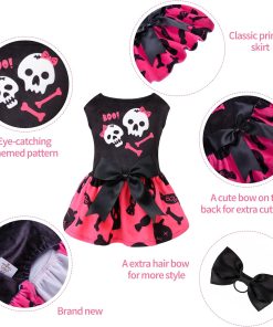 CuteBone Halloween Skulls Dog Dress Velvet for Small Dogs Girl Puppy Dresses Pink Dog Clothes CVA02XXS-D 2