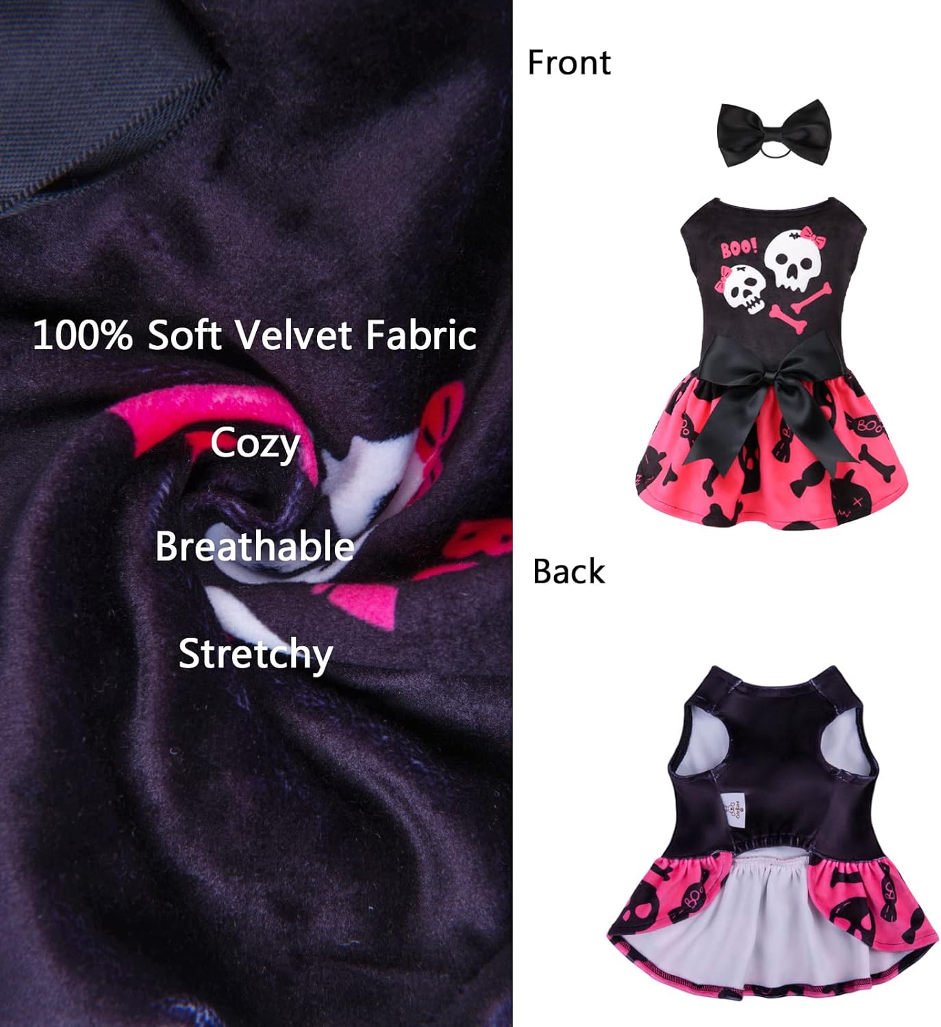 CuteBone Halloween Skulls Dog Dress Velvet for Small Dogs Girl Puppy Dresses Pink Dog Clothes CVA02XXS-D 3