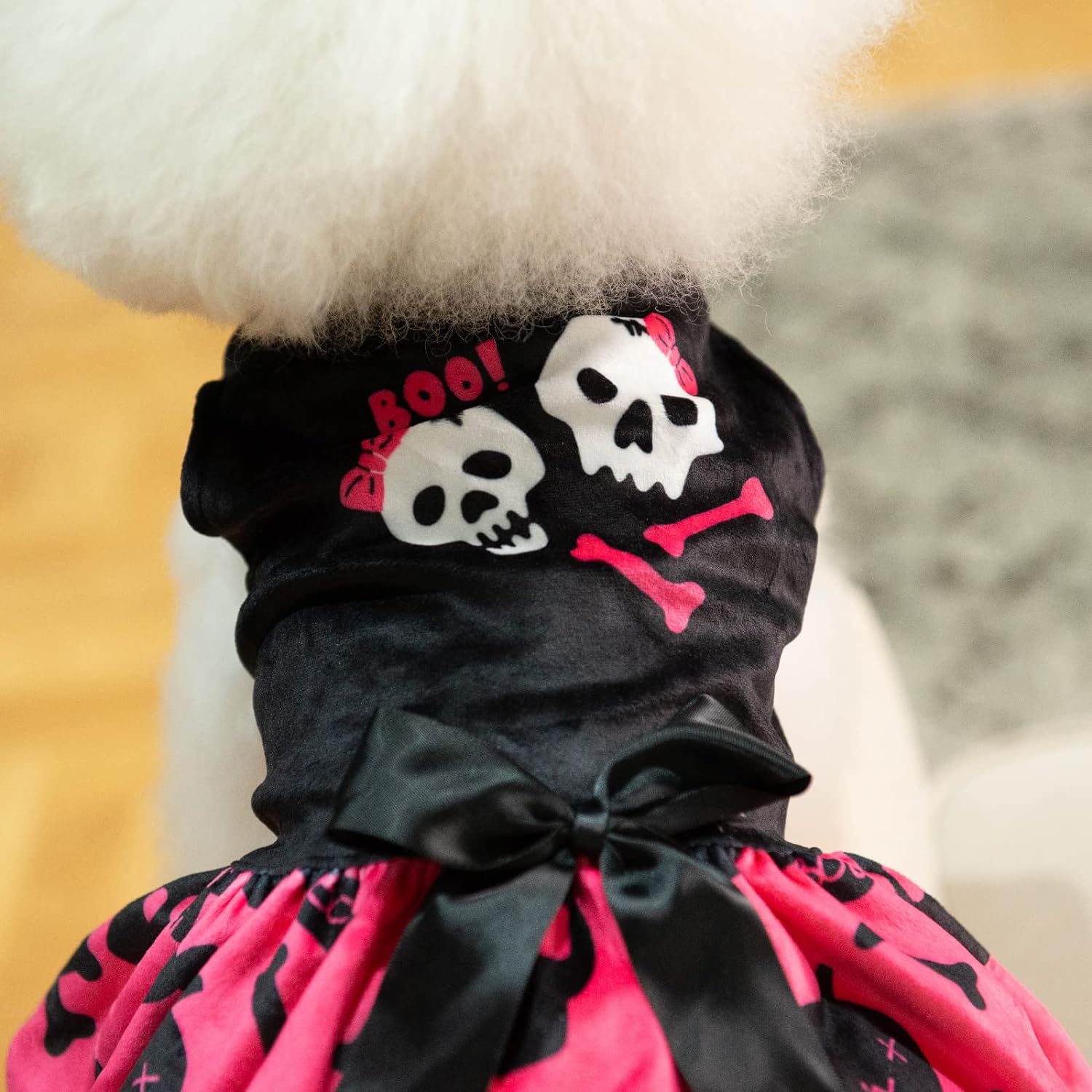CuteBone Halloween Skulls Dog Dress Velvet for Small Dogs Girl Puppy Dresses Pink Dog Clothes CVA02XXS-D 7