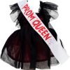Fitwarm Dog Halloween Prom Queen Costumes, Funny Dog Clothes for Small Dogs Girl, Goth Pet Tutu Dress with Sash, Cat Outfit, Black, Red, XXS