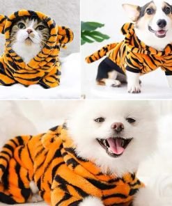 MQQYLBHDS Dog Tiger Halloween Costume Cat Hoodies with Bunny Ears and Tail Puppy Warms Hooded Coat Pet Winter Clothes for Small Medium Dogs Kitten Kitty 2