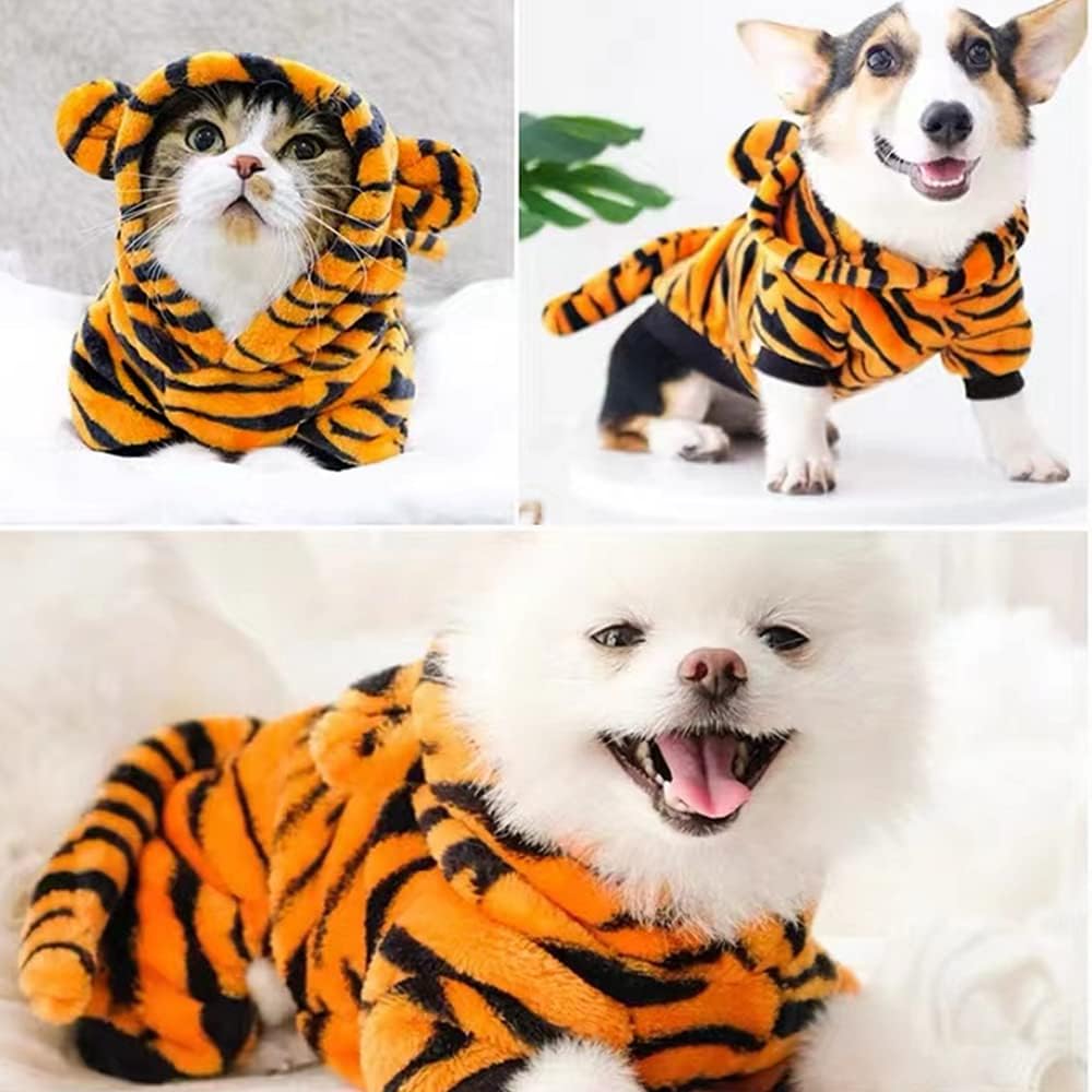 MQQYLBHDS Dog Tiger Halloween Costume Cat Hoodies with Bunny Ears and Tail Puppy Warms Hooded Coat Pet Winter Clothes for Small Medium Dogs Kitten Kitty 2