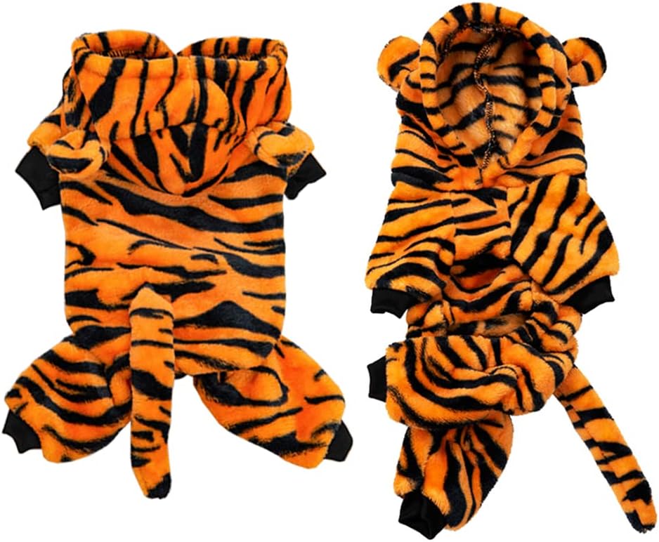 MQQYLBHDS Dog Tiger Halloween Costume Cat Hoodies with Bunny Ears and Tail Puppy Warms Hooded Coat Pet Winter Clothes for Small Medium Dogs Kitten Kitty 3