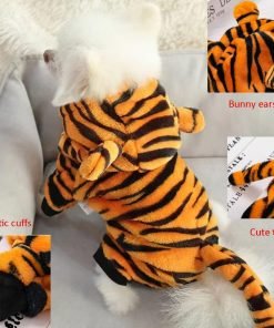 MQQYLBHDS Dog Tiger Halloween Costume Cat Hoodies with Bunny Ears and Tail Puppy Warms Hooded Coat Pet Winter Clothes for Small Medium Dogs Kitten Kitty 4