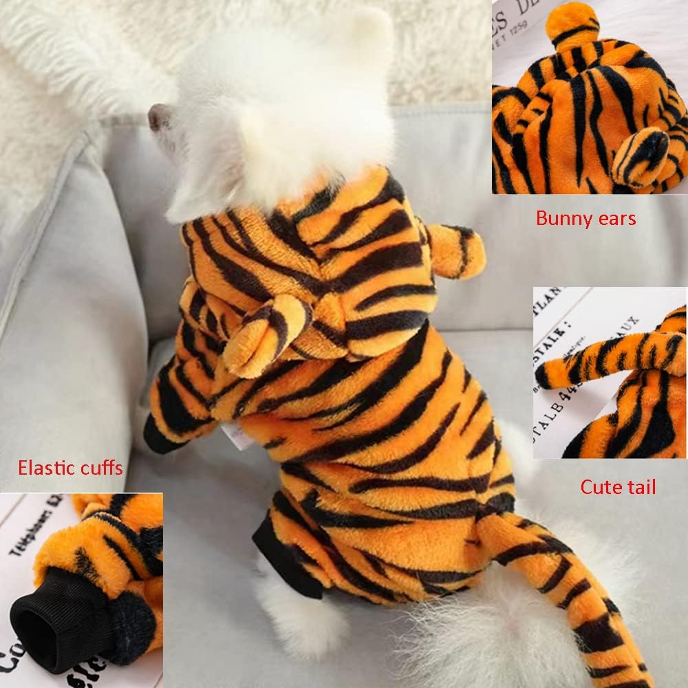 MQQYLBHDS Dog Tiger Halloween Costume Cat Hoodies with Bunny Ears and Tail Puppy Warms Hooded Coat Pet Winter Clothes for Small Medium Dogs Kitten Kitty 4