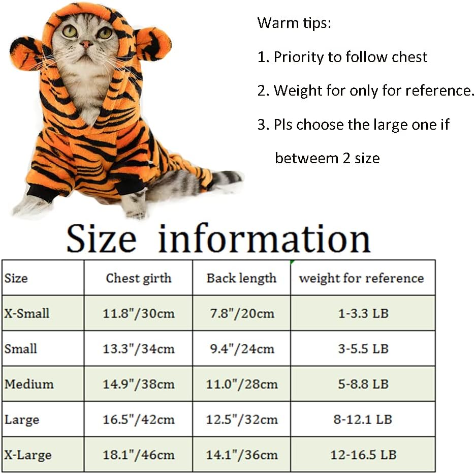 MQQYLBHDS Dog Tiger Halloween Costume Cat Hoodies with Bunny Ears and Tail Puppy Warms Hooded Coat Pet Winter Clothes for Small Medium Dogs Kitten Kitty 5