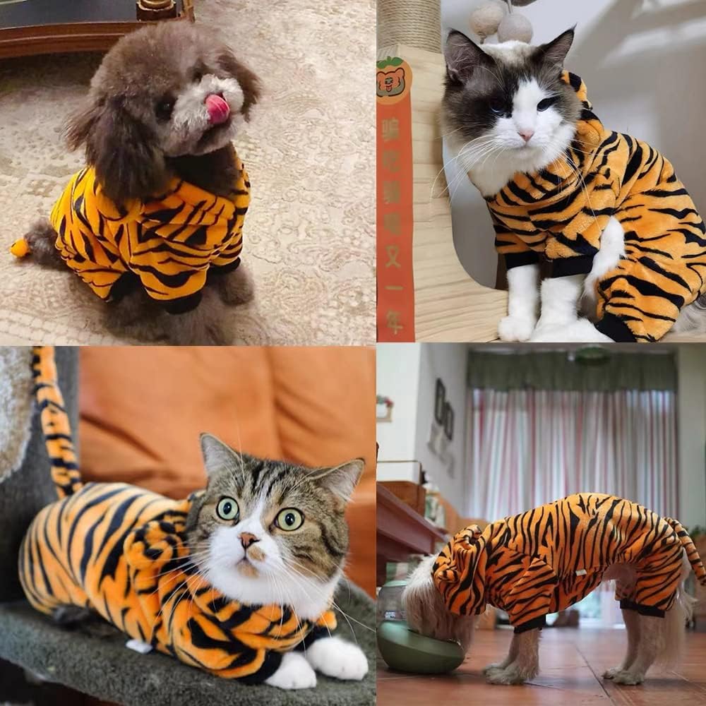 MQQYLBHDS Dog Tiger Halloween Costume Cat Hoodies with Bunny Ears and Tail Puppy Warms Hooded Coat Pet Winter Clothes for Small Medium Dogs Kitten Kitty 6