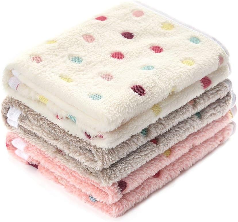 1 Pack 3 Blankets Super Soft Cute Dot Pattern Pet Blanket Flannel Throw for Dog Puppy Cat Beige-Brown-Pink Small