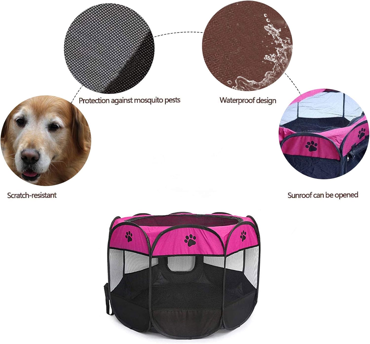 BEIKOTT Pet Playpen, Foldable Dog Playpens, Portable Exercise Kennel Tent for Puppies-Dogs-Cats-Rabbits, Dog Play Tent with Removable Mesh Shade Cover 5