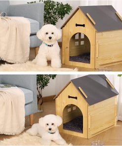 DREAMSOULE Wooden Pet House with Roof for Dogs Indoor and Outdoor Use, Easy Assemble Breathable Dog Crate for Small Medium Dog Cat, Dog Kennel for Playing 3