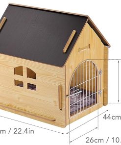 DREAMSOULE Wooden Pet House with Roof for Dogs Indoor and Outdoor Use, Easy Assemble Breathable Dog Crate for Small Medium Dog Cat, Dog Kennel for Playing 4