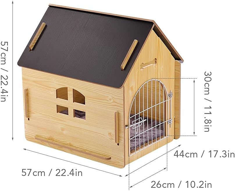 DREAMSOULE Wooden Pet House with Roof for Dogs Indoor and Outdoor Use, Easy Assemble Breathable Dog Crate for Small Medium Dog Cat, Dog Kennel for Playing 4