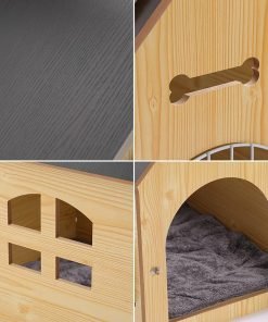 DREAMSOULE Wooden Pet House with Roof for Dogs Indoor and Outdoor Use, Easy Assemble Breathable Dog Crate for Small Medium Dog Cat, Dog Kennel for Playing 5