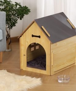 DREAMSOULE Wooden Pet House with Roof for Dogs Indoor and Outdoor Use, Easy Assemble Breathable Dog Crate for Small Medium Dog Cat, Dog Kennel for Playing 6
