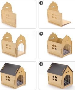 DREAMSOULE Wooden Pet House with Roof for Dogs Indoor and Outdoor Use, Easy Assemble Breathable Dog Crate for Small Medium Dog Cat, Dog Kennel for Playing 8