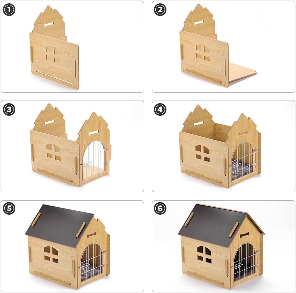 DREAMSOULE Wooden Pet House with Roof for Dogs Indoor and Outdoor Use, Easy Assemble Breathable Dog Crate for Small Medium Dog Cat, Dog Kennel for Playing 8