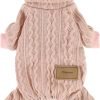Fitwarm Knitted Dog Sweaters, Turtleneck Pet Pajamas, Dog Winter Clothes for Small Dogs Girl, Cat Apparel, Baby Pink, XS