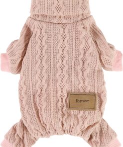 Fitwarm Knitted Dog Sweaters, Turtleneck Pet Pajamas, Dog Winter Clothes for Small Dogs Girl, Cat Apparel, Baby Pink, XS