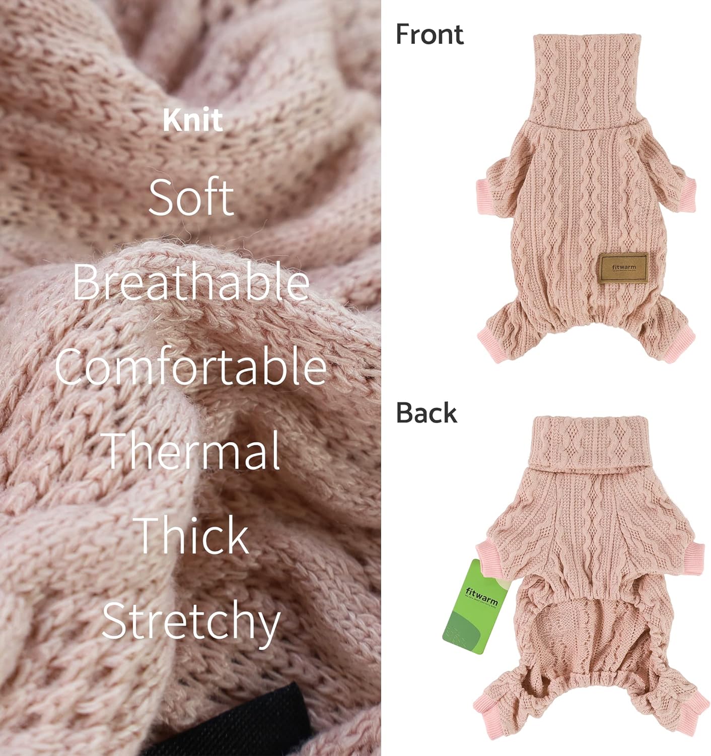 Fitwarm Knitted Dog Sweaters, Turtleneck Pet Pajamas, Dog Winter Clothes for Small Dogs Girl, Cat Apparel, Baby Pink, XS 5