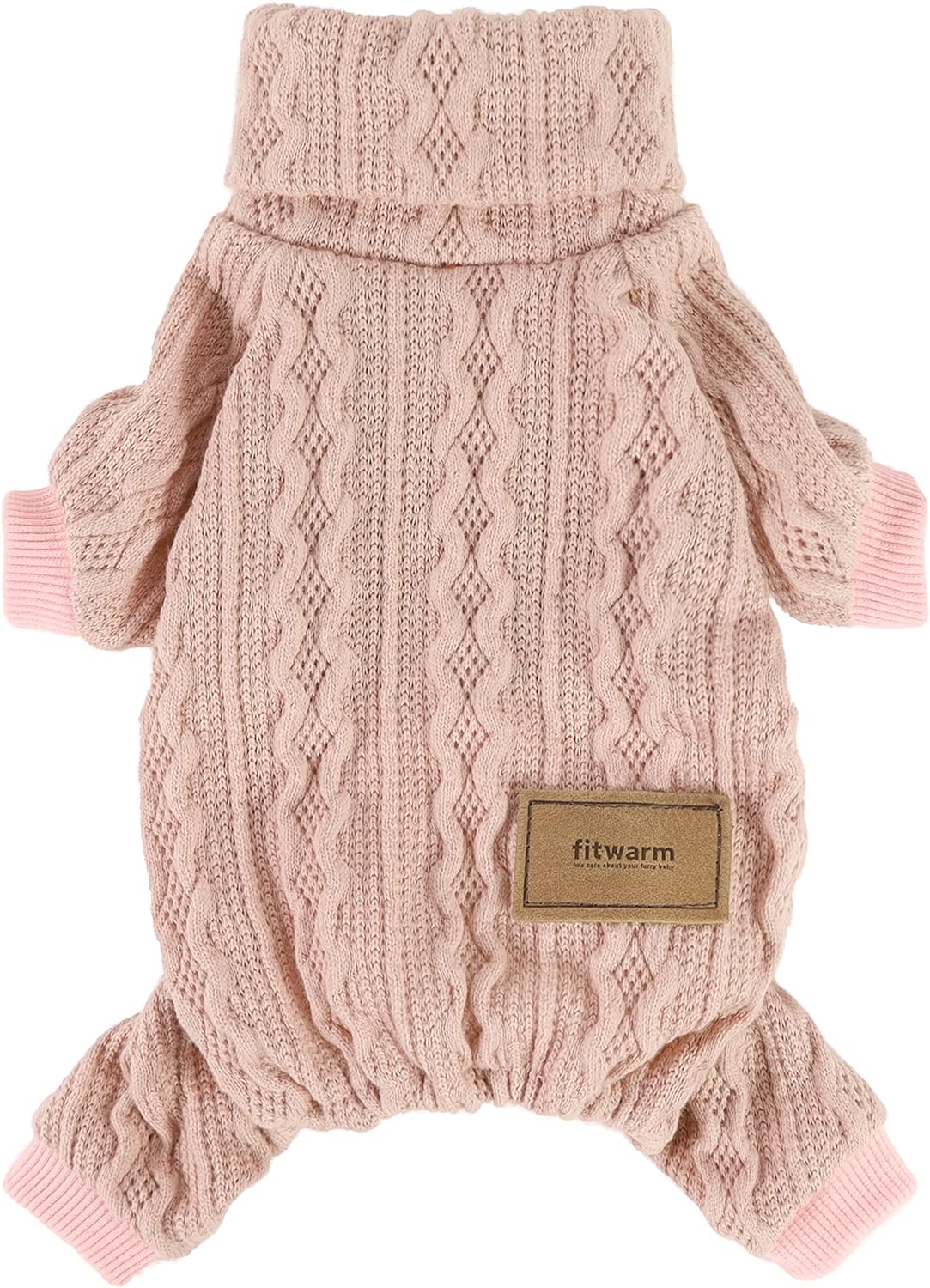 Fitwarm Knitted Dog Sweaters, Turtleneck Pet Pajamas, Dog Winter Clothes for Small Dogs Girl, Cat Apparel, Baby Pink, XS