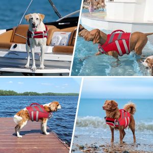 Kuoser Dog Life Jacket with Reflective Stripes, Adjustable High Visibility Dog Life Vest Ripstop Dog Lifesaver Pet Life Preserver with High Flotation 6