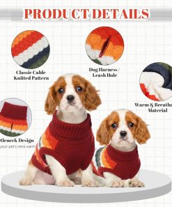 Kuoser Dog Sweater, Pet Cable Knitted Pullover Puppy Warm Clothes, Doggy Turtleneck Classic Knitwear Soft Thickening Doggie Outfit, Cold Weather Thermal 4