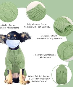Queenmore Small Dog Pullover Sweater, Cold Weather Cable Knitwear, Classic Turtleneck Thick Warm Clothes for Chihuahua, Bulldog, Dachshund, Pug, Yorkie 2