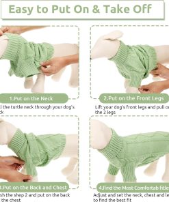 Queenmore Small Dog Pullover Sweater, Cold Weather Cable Knitwear, Classic Turtleneck Thick Warm Clothes for Chihuahua, Bulldog, Dachshund, Pug, Yorkie 5
