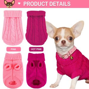 Set of 2 Dog Clothes for Small Dogs Girl Boy Turtleneck Knitted Chihuahua Sweater, Girl Dog Clothes, Red Cute Pet Knitwear Sweaters Soft Puppy Cold Weather 4