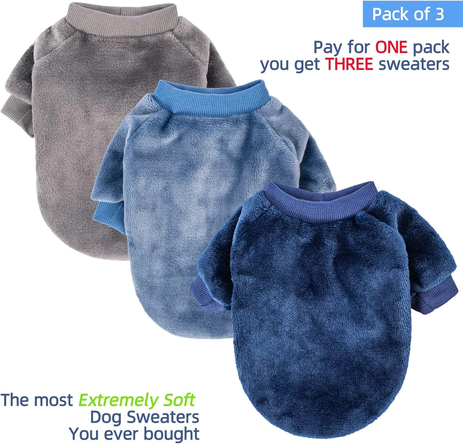 Small Dog Sweater, 3 Count, Dog Clothes, Dog Coat, Dog Jacket for Small or Medium Dogs Boy or Girl, Ultra Soft and Warm Cat Pet Sweaters Apparel 2