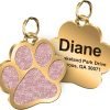 TedYoho Personalized Engrave Pet ID Tags Paw Shape Custom Glitter Pet Supplies Engrave Name Number Elegant Plated Unique Gift for Cats Little Dogs (Pink)