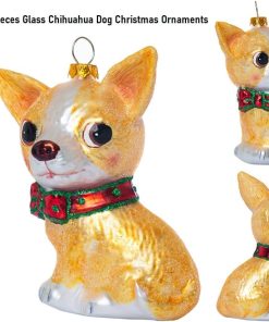 2 Pack Hand Blown Glass Chihuahua Ornament, Hand Painted Glass Chihuahua Christmas Ornament, Glass Chihuahua Dog Ornaments for Christmas Tree 2