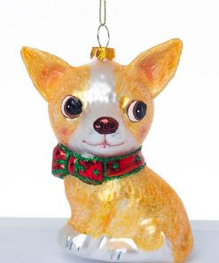 2 Pack Hand Blown Glass Chihuahua Ornament, Hand Painted Glass Chihuahua Christmas Ornament, Glass Chihuahua Dog Ornaments for Christmas Tree 3