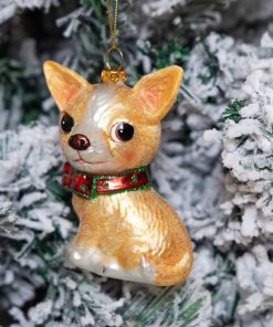 2 Pack Hand Blown Glass Chihuahua Ornament, Hand Painted Glass Chihuahua Christmas Ornament, Glass Chihuahua Dog Ornaments for Christmas Tree 4
