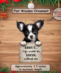 Chihuahua Ornament for Christmas Tree Decorations, Cute Chiwawa Dog Hanging Ornament, Black Chihuahua Gifts for Christmas, 2 Side Printed Wooden Ornament 6