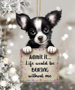 Chihuahua Ornament for Christmas Tree Decorations, Cute Chiwawa Dog Hanging Ornament, Black Chihuahua Gifts for Christmas, 2 Side Printed Wooden Ornament 7