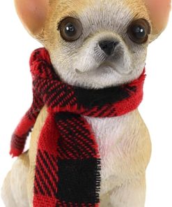 Christmas Chihuahua Ornament for Tree, Small Festive Dog with Buffalo Plaid Scarf, Gifts for Pet Lovers, 2.3 x 1.5 x 2.75 Inches